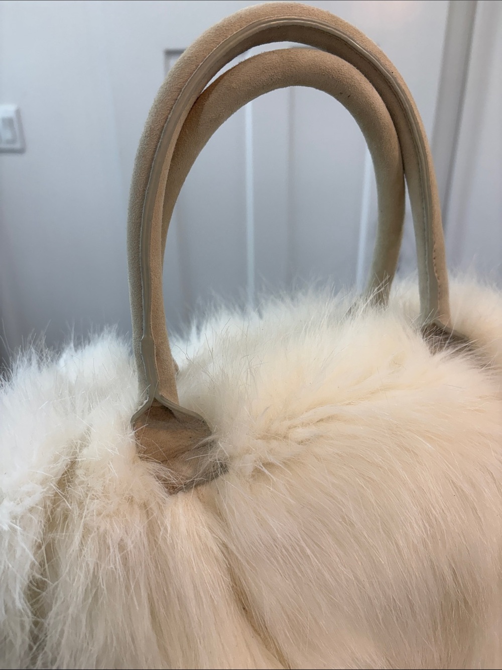 Ann Taylor Ivory Plush Faux Fur Satchel Large Handbag Purse - Picture 11 of 11